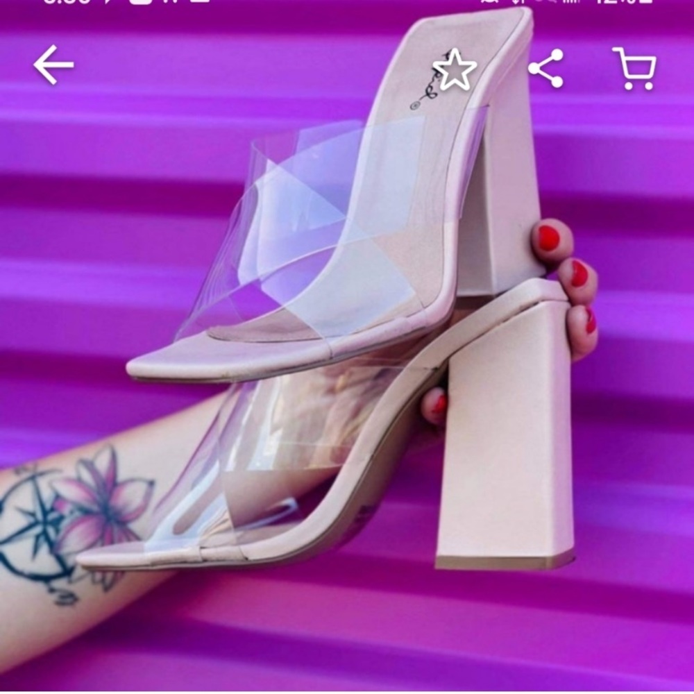 Qupid Nude Block Heel with Clear Criss Cross Straps
